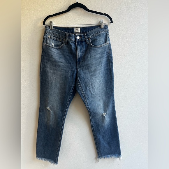 J. Crew Blue Jeans Womens 30x27 Distressed Raw Hem Straight Denim Medium Wash - Picture 2 of 8